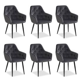 Upholstered Chair Velvet Grey | Set of 6 | with Armrests | Kitchen Dining Room Office