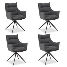 Upholstered Chair Fabric Anthracite | Set of 4 | swivel | with Armrests | Kitchen Dining Room Office