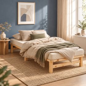 100x200 cm Natural Pallet Bed – Wooden Single Bed with Mattress & Slatted Base for Teen Rooms, Guest Rooms, and Bedrooms