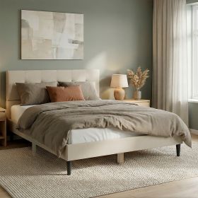 Upholstered bed 140x200 cm beige | with slatted frame | double fabric bed frame