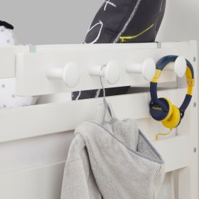 Children's Coat Rack Wood White Coat Hook Coat Rail for Loft Bed 4 Hooks Kids Room