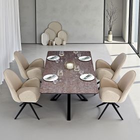 Dining set | 4-piece set upholstered chairs beige bouclé Leder with armrest | swivel | dining table brown metal frame 200 x 100 cm