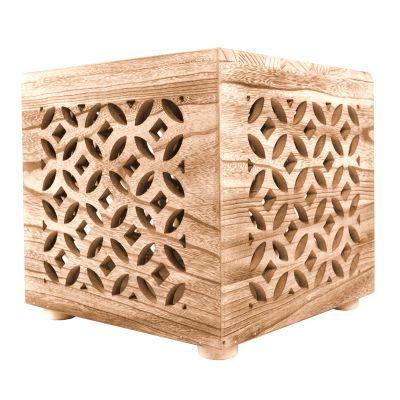 Side table wood cube bedside light