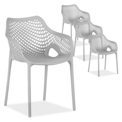 Chaise de jardin avec accoudoirs Gris Lot de 4 Fauteuils de jardin Plastique Chaises exterieur Chaises empilable