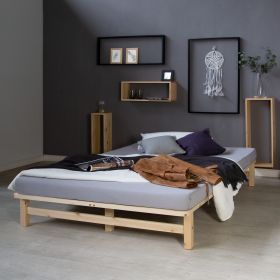 140x200 cm Natural Pallet Bed – Wooden Double Bed with Mattress & Slatted Base for Teen Rooms, Guest Rooms, and Bedrooms