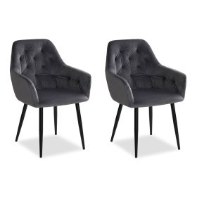 Upholstered Chair Velvet Grey | Set of 2 | with Armrests | Kitchen Dining Room Office