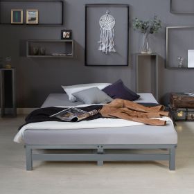 Pallet Bed 140x200 cm Grey | Double Bed with Mattress | with Slatted Frame | Wood | Kids Youth Guest Bedroom