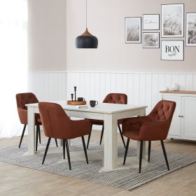 Dining set | 4-piece set upholstered chairs brown velvet with armrest | non-swivel | dining table white vintage 160 x 90 cm | extendable 200 cm