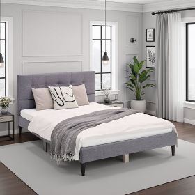 Upholstered bed 120x200 cm grey | with slatted frame | with mattress | double fabric bed frame