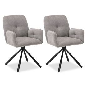 Upholstered Chair Fabric Grey | Set of 2 | swivel | with Armrests | Kitchen Dining Room Office