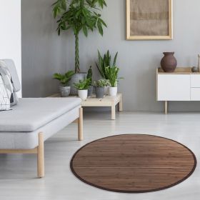 Bamboo carpet Rug 120 cm round in dark brown