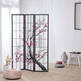 Paravent Black Cherry Pattern | Rice Paper White | 3-panel | Wood | Room Divider Partition Privacy Screen