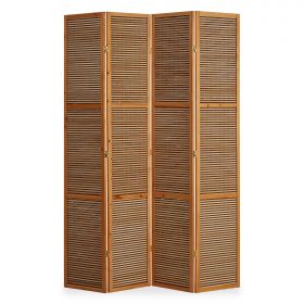 Paravent Brown Wooden Slats Height 200 cm | 4-panel | Wood | Room Divider Partition Privacy Screen