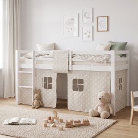 Children's Loft Bed 90x200 cm White with Star Curtain | Without Slatted Base