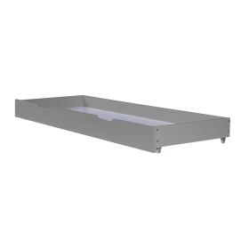 Bettschubladen in Grau mit Holzelementen, Schubladenstauraum, Rollen und Stauraum. Die freie Produktansicht zeigt die offenen Bettkasten mit niedrigen Fronten und Griffmulden auf weißem Hintergrund. Innenflächen und umlaufende Seitenwände sind in der schr