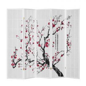Paravent room divider 3 4 5 6 parts, wood white, rice paper, cherry pattern