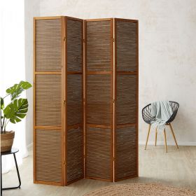 Paravent Brown Wooden Slats Height 200 cm | 4-panel | Wood | Room Divider Partition Privacy Screen