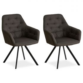 Upholstered Chair Linen Anthracite | Set of 2 | with Armrests | Kitchen Dining Room Office