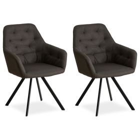 Upholstered Chair Linen Anthracite | Set of 2 | with Armrests | Kitchen Dining Room Office