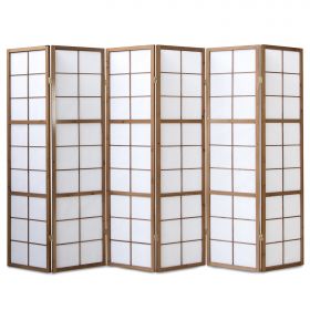 Paravent Brown Shoji Rice Paper White | 6-panel | Wood | Room Divider Partition Privacy Screen