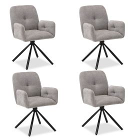 Upholstered Chair Fabric Grey | Set of 4 | swivel | with Armrests | Kitchen Dining Room Office
