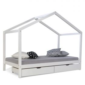 Cot House Bed 90x200 cm + Mattress Children's House Play Bed Wooden Bed Bed Drawer 