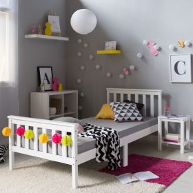 Wood Bed 90x200 cm White | Single Bed | with Slatted Frame | Kids Youth Guest Bedroom