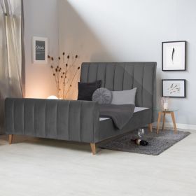 Upholstered bed 140x200 cm grey velvet | with slatted frame | double fabric bed frame