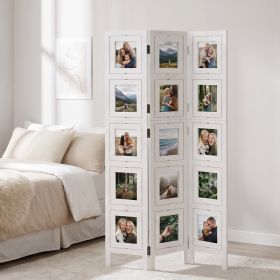 White 3-panel folding screen with photo prints – Modern room divider & decorative privacy screen