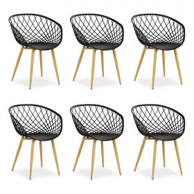 Set of 6 Garden chair with armrests Camping chairs Black Garden armchairs Outdoor chairs Plastic Egg chair Indoor chairs Kitchen chairs