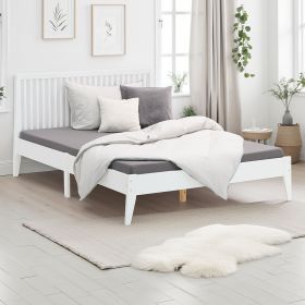 Wood Bed 140x200 cm White | Double Bed | with Slatted Frame | Scandinavian Style | Kids Youth Guest Bedroom