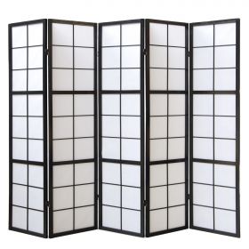 Paravent Black Shoji Rice Paper White | 5-panel | Wood | Room Divider Partition Privacy Screen