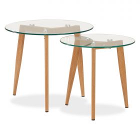 Round Coffee table Side table Set of 2 Living room tables Glass Cocktail table Small table