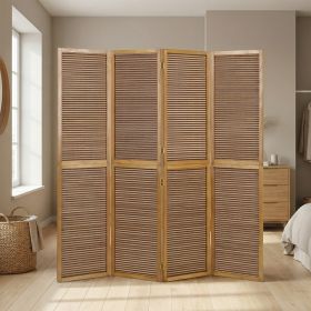 Paravent Brown Wooden Slats | 4-panel | Wood | Room Divider Partition Privacy Screen