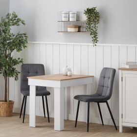 Dining set | 2-piece set upholstered chairs grey velvet without armrest | dining table white und oak 90 x 60 cm