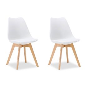2 White Dining Chairs – Modern Plastic Design Chair with Wooden Legs | Set of 2 Contemporary Kitchen & Dining Chairs