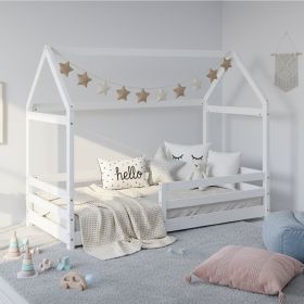 Children's Bed 80x160 cm with Mattress House Bed with Barriers Childrens Single Bed Montessori Bed Treehouse Bed