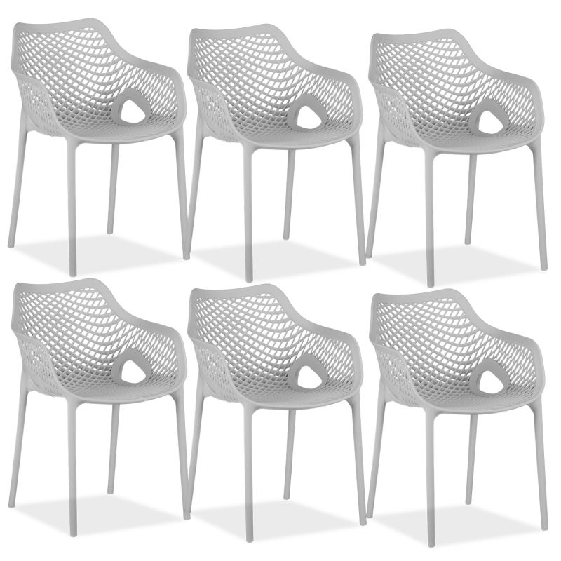 Chaise de jardin avec accoudoirs Gris Lot de 6 Fauteuils de jardin Plastique Chaises exterieur Chaises empilable