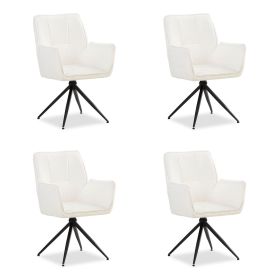 Upholstered Chair Chenille Wool White | Set of 4 | swivel | with Armrests | Kitchen Dining Room Office