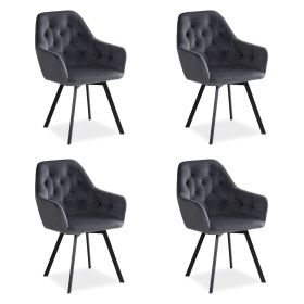 Upholstered Chair Velvet Grey | Set of 4 | swivel | with Armrests | Kitchen Dining Room Office
