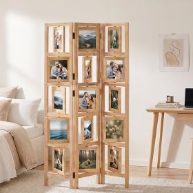 3-Panel "Nature" Folding Screen with Photos – Wooden Room Divider as a Photo Display