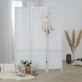 Paravent White Wooden Slats | 3-panel | Wood | Room Divider Partition Privacy Screen