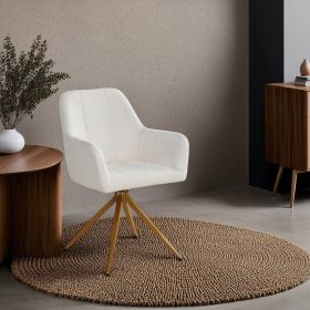 Oak dining set, 160–200 cm, extendable, with 4 bouclé swivel chairs in beige and a gold frame
