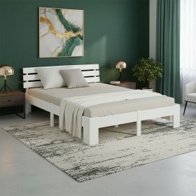 Wood Bed 140x200 cm White | Double Bed | with Spring Mattress | Solid | Youth Guest Bedroom