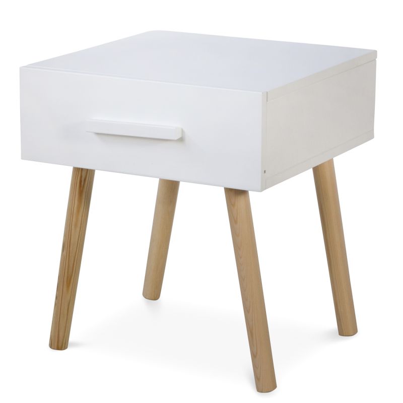 Nachttisch Nachtschrank Beistelltisch Weiß Holz Kiefer Schublade Schlafzimmer