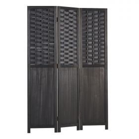 Paravent Room Divider 3 Parts Wood Partition Rattan Optics Privacy Screen Brown White Black Nature