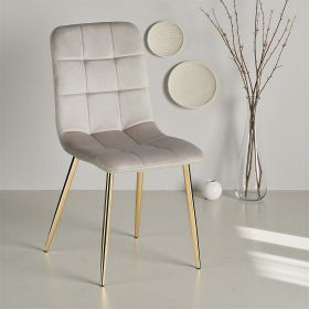 Light Gray Velvet Upholstered Chair with Gold Legs – Elegant Velvet Dining Chair Without Armrests