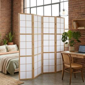 Natural Shoji Rice Paper Screen | 4-panel | Wood | Room Divider, Partition, Privacy Screen