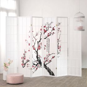 Paravent room divider 3 4 5 6 parts, wood white, rice paper, cherry pattern