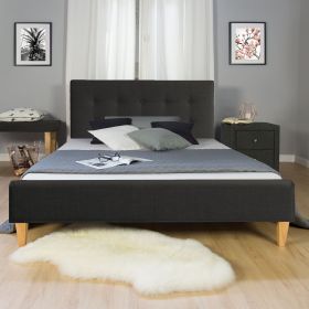 Upholstered bed 140x200 cm brown | futon bed | with slatted frame | double fabric bed frame